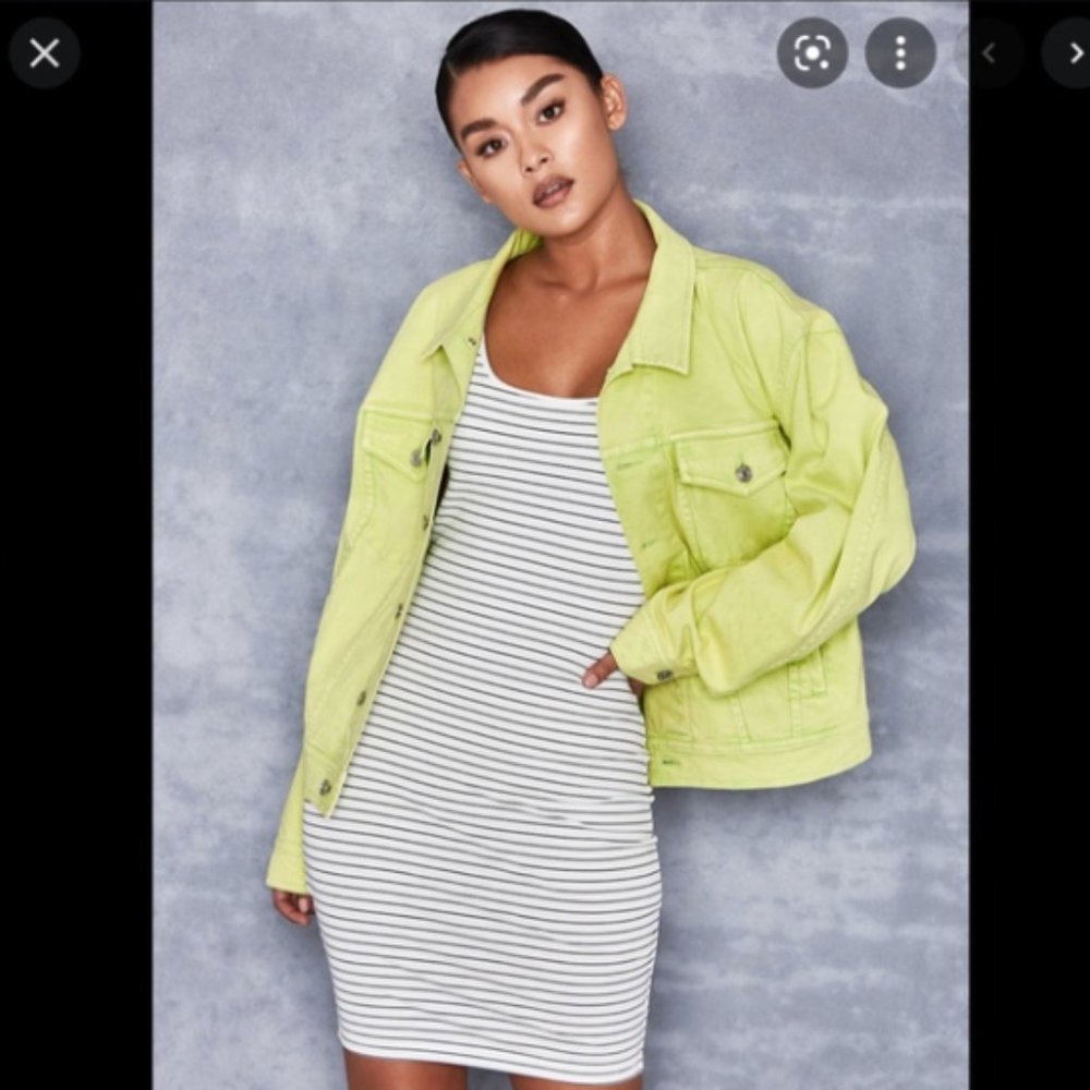 Mistress Rocks 'Fathom' Neon Green Classic Oversized Denim Jacket Size M NEW